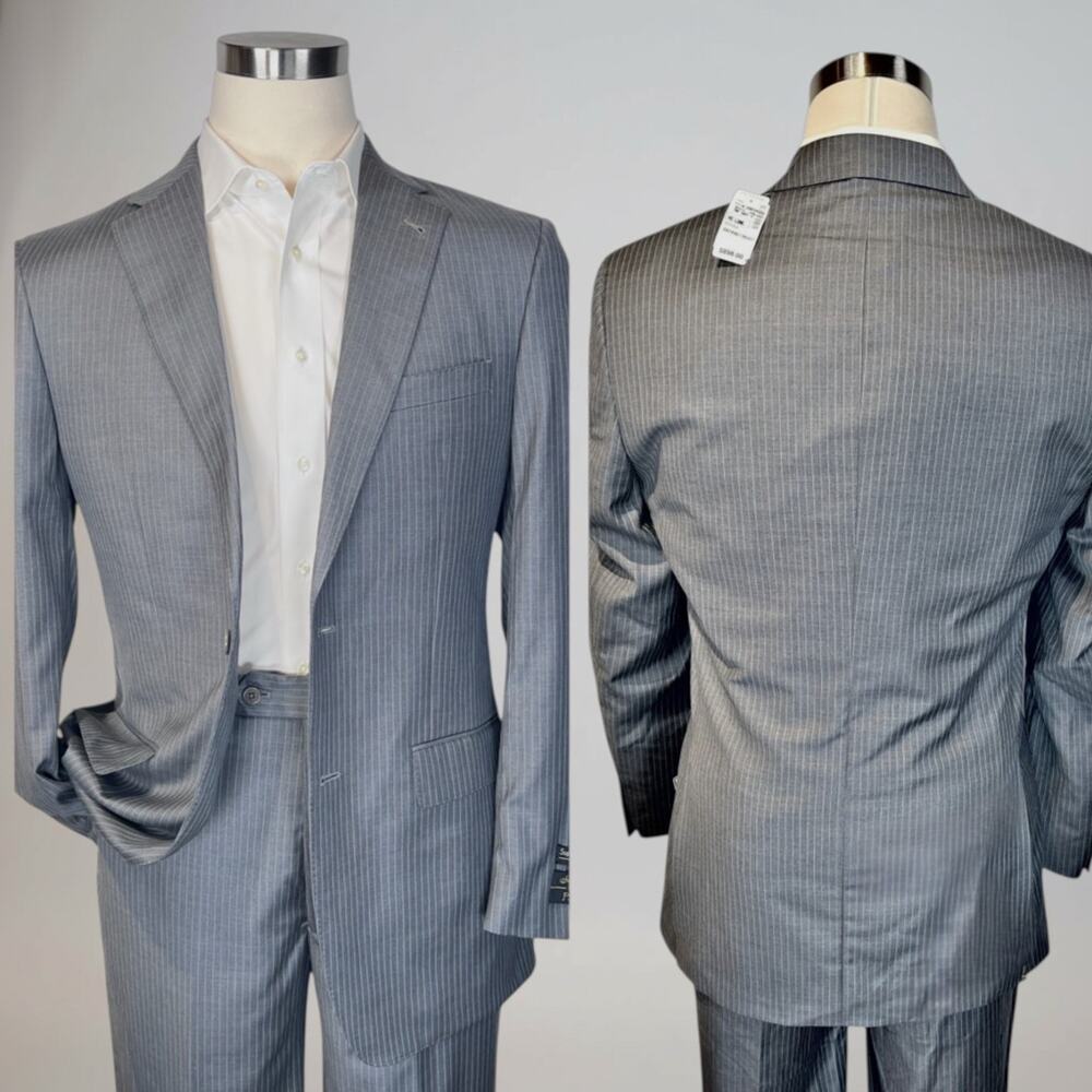 New Jos A Bank Signature Gold 40-42L 33x30 Tailored Fit Gray Pinstripe Note - Picture 2 of 16